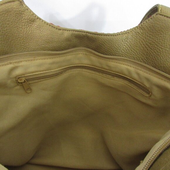 Womens Red Corduroy Tote Shoulder Bag Floral Gold Piping & Handles Flat Bottom - Picture 5 of 9